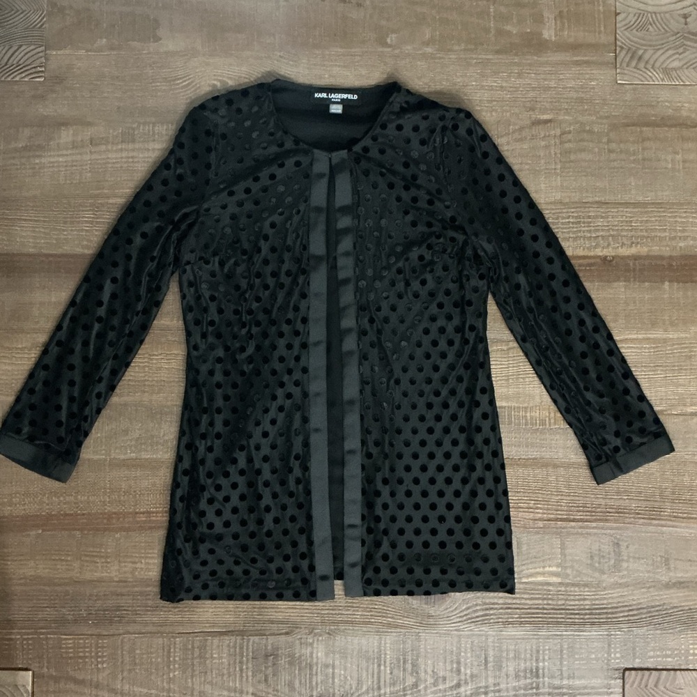 Karl Lagerfeld Paris Black Velvet Polka Dot Top